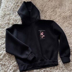 Cherry Blossom Graphic Black Neoprene Hoodie (unisex)